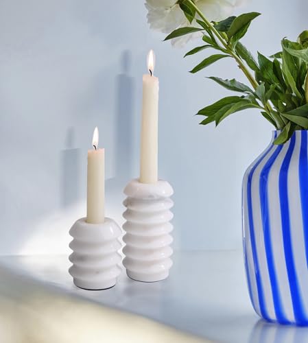 HofferRuffer Marble Candlestick Holders, Set of 2 Natural Stone Candle Holder Decorative Candle Stands for Wedding, Dinning, Party, Table Centerpieces, Fits 3/4'' Thick Candles (MarbleWhite) - color: Marblewhite