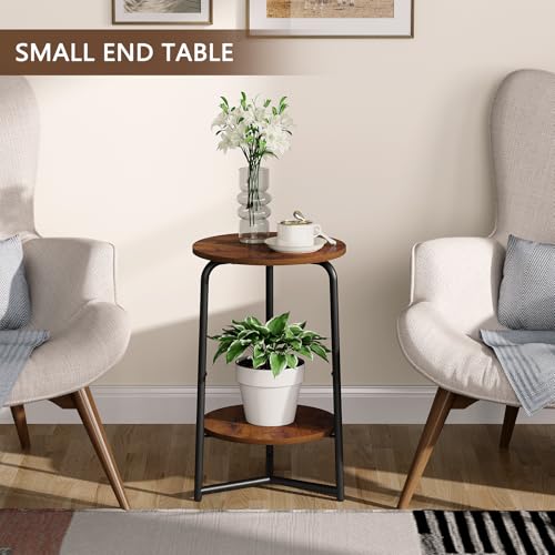 YINMIT Plant Stand Indoor, 2 Tier Small Plant Stand, Metal Wood Plant Shelf Holder, Corner Flower Pot Stands for Balcony Garden Patio Living Room, Rustic Brown Flower Stand for Indoor Plants