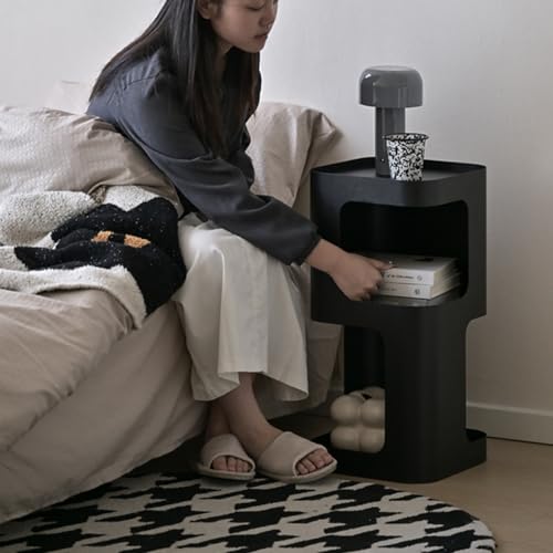 Modern Side Table,Small end Table for Small Spaces,Metal nightstand with Storage Shelf,Space-Saving Bedside Table Accent Table Drink Tables for Living Room,Bedroom.No Assembly Required - color: Black Trumpet