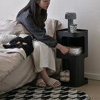 Modern Side Table,Small end Table for Small Spaces,Metal nightstand with Storage Shelf,Space-Saving Bedside Table Accent Table Drink Tables for Living Room,Bedroom.No Assembly Required - color: Black Trumpet