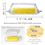 7 Inches Glass Butter Dish with Lid for Countertop - Crystal Glass Butter Keeper Elegant Clear Butter Holder Tray for 1 Stick East Coast,Dishwasher Safe - size: 7.3*2.9*2.2inch