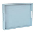 HofferRuffer Rectangle Serving Tray with Hole Handles for Coffee Table, Breakfast, Tea, Food, Butler - Countertop, Kitchen, Vanity Serve Tray, 16.2 x 12.2 x 2 inches, Faux Leather (LightBlue) - color: Lightblue, size: 16.2" x 12.2" x 2"