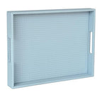 HofferRuffer Rectangle Serving Tray with Hole Handles for Coffee Table, Breakfast, Tea, Food, Butler - Countertop, Kitchen, Vanity Serve Tray, 16.2 x 12.2 x 2 inches, Faux Leather (LightBlue) - color: Lightblue, size: 16.2" x 12.2" x 2"