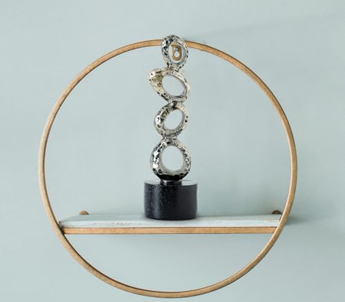 Modern Abstract Resin Sculpture - Irregular Gold Oval Rings with Black Cylindrical Base for Elegant Home & Office Decor