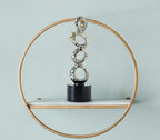 Modern Abstract Resin Sculpture - Irregular Gold Oval Rings with Black Cylindrical Base for Elegant Home & Office Decor