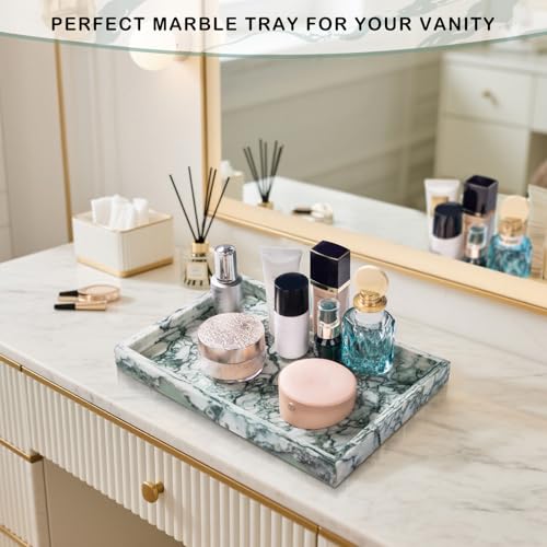 Marble Bathroom Tray for Countertop & Home Decor, Natural Decorative Marble Tray for Jewelry & Perfume Organizer, Luxury Stone Vanity Trays for Dresser, Kitchen Counter, 12" x 8", Jade Green - color: Jade Green