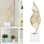 Modern Metal Sculpture, Abstract Art Statue Luxury Gold Iron Table Decor Centerpiece for Living Room Office Home Decoration 28x7x7cm (White Base) - size: White Base, style: White Base