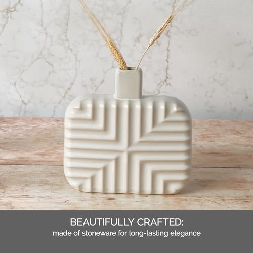 Mikasa Geometric Square Stoneware Ceramic Vase, 8.43x2.44x8.35 Inch - size: 8.4 Inch