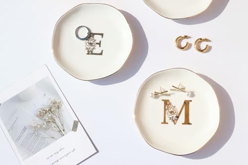 Ceramic Jewelry Tray Initial Ring Dish Personalized C-Monogrammed Engagement Wedding Gifts,Decorative Jewelry Holder for Friends,Sister,Birthday Mother's Day Christmas for Women,Ceramic White - style: C