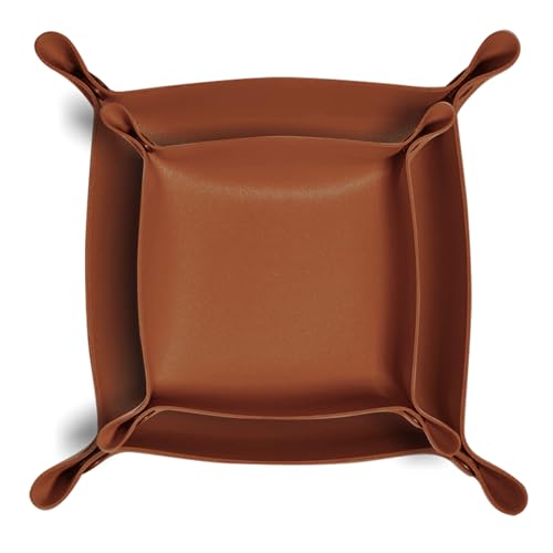 2 Pack (Size:9.84"&7.87") PU Leather Jewelry Valet Tray,Portable Entryway Table Nightstand Desk Tray Catchall Travel Plate Organizer for Phone, Keys, Wallet, Watch,Coin (Brown) - color: Brown
