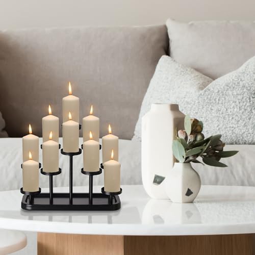 10arms Tea Candle Holder Tray, Metal Black Candlestick Holder, Candle Holders Set of 10, for Dining Room, Table Centerpiece Decor,Decorative Tray… - size: tea's 10arms