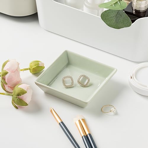 Mecaikru Ceramic Trinket Dish, Ring Tray, Decorative Jewelry Dish for Earrings Necklaces Watch Keys for Women (green square) - color: green