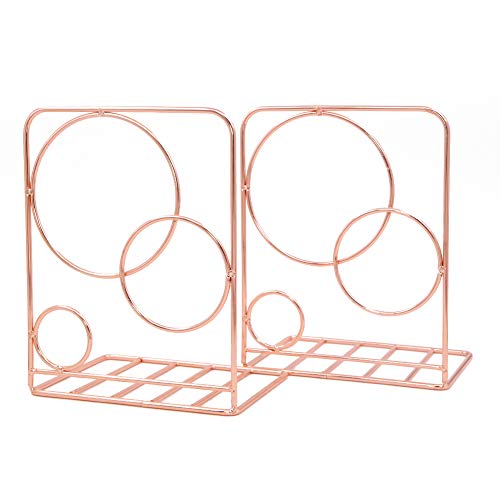 Winterworm Metal Bookends Book Ends Heavy Duty Modern Decorative for Bedroom Library Office School Book Display Desktop Organizer Gift(Round Rose Gold) - color: Round Rose Gold