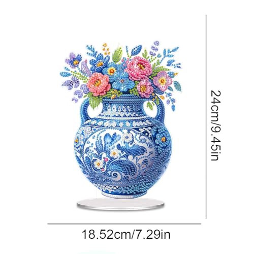 5D Tabletop Diamond Art Kit Vase, Stand Up Special Shaped Crystal Diamond Art Desktop Kits for Adults, DIY Diamond Art Painting Kits Craft Gift, Box Package (Blue) - color: Vase Bouquet