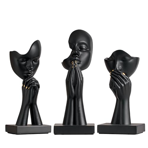 3-Piece Set of Thinker Statues, Gold and Silver Black Abstract Art Meditation Prayer Sculptures, Modern Home Decoration, Desktop Decoration, Home Or Office Decoration Art Gifts(Black) - color: Black