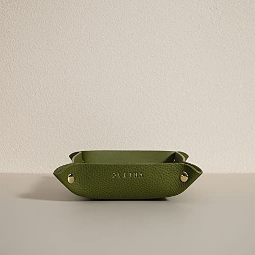 OLETHA Small Foldable Valet Tray - Aesthetic Desk Organizer for Home, Office & Travel - Portable Catch All Bowl for Keys, Jewelry & Essentials - Green - color: Green