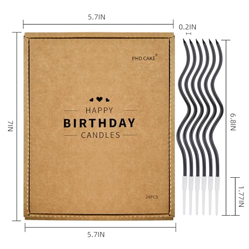 PHD CAKE 24-Count Black Spiral Long Thin Birthday Candles, Cake Candles, Birthday Parties, Wedding Decorations, Party Candles - color: Black
