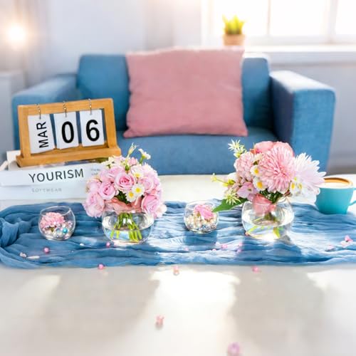 24 Pack Glass Small Bubble Vases, 4" W x3''H Clear Bowl Vases 12 Pcs, 2.6" W x2''H Round Candle Holders 12 Pcs, Mini Globe Vase Centerpiece for Wedding Party Home Decor