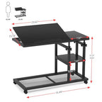 Tribesigns Height Adjustable C Table with Wheels, Mobile Couch Snack Side Table with Tiltable Drawing Board, Sofa Bedside Laptop Stand C Shaped TV Tray with Storage Shelves (Black) - color: Black