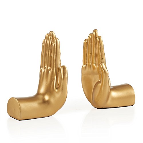 Danya B. Contemporary Accent Book Shelf Decor - Hands Sculpture Bookend Set of 2 (Gold) - color: Gold