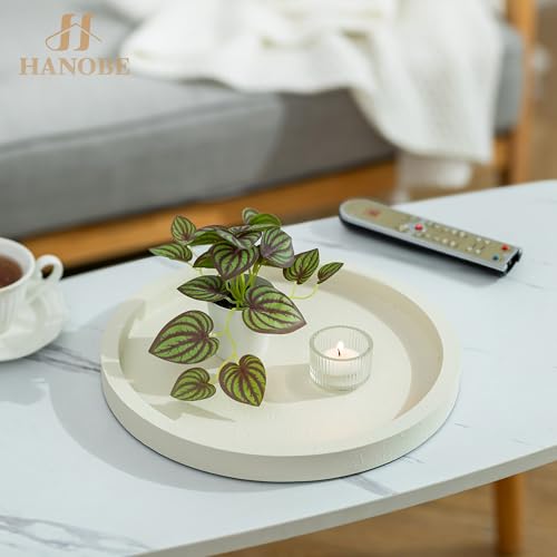 Hanobe Decorative Tray for Coffee Table: Round Ottoman Tray for Living Room 12" Modern Dining Table Organizer Decor Dresser Display Entryway Countertop Cream White