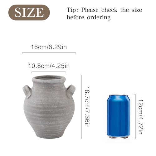 Ceramic Farmhouse Flower Vase, 7.36 Inch Rustic Decorative Vintage Vases for Home Decor Table Living Room Kitchen Bedroom Shelf Mantel Wedding Centerpiece - color: Rustic-25011-2