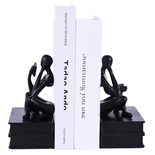 Reading Figurine Book Ends Book Lovers Gifts for Bookshelf Decorations for Readers, Graduates, Students, Teachers, Sculpture Home Decor for Shelves Desk Office Living Room (Black) - color: Black