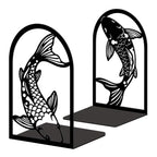 Peacoblue Metal Bookends for Shelves, Modern Decorative Heavy Duty Study Book Ends Stoppers for Office, Desk, Shelf, Room 5.3"x4.3"x7.9" Cast Iron Simple Bookends 1 Pair (Black and White Koi Fish) - style: Black and White Koi Fish