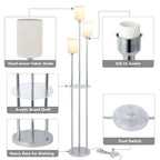 Floor Lamps for Living Room, 3-Lights Modern Floor Lamp with Shelves, Chrome Standing Lamp with Fabric Shade and Foot Switch, Shelf Standing Lamps with Table, Tall Lamps for Bedroom Office - style: Chrome-Fabric Shade