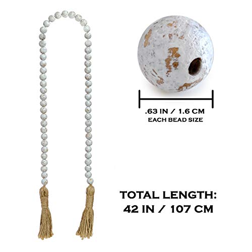 Farmhouse Wood Bead Garland Home Decor, Natural Wooden Garland for Tiered Tray, Decorative Tassel for Tier Tray, Rustic Beads Centerpiece Boho Table Decor, Beaded Accent White Washed - color: Whitewashed