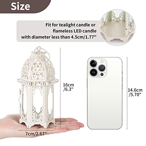NUPTIO 2 Pcs Moroccan Style Candle Lantern - Small Sized Tealight Candle Holder with Transparent Glass Panels Great for Patio, Indoors/Outdoors, Events, Parties and Weddings, White - color: White, size: 2 Pcs Small Size