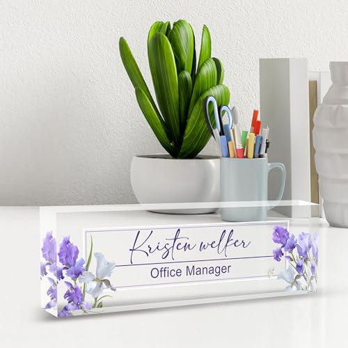 Name Plate for Desk Desk Name Plate Personalized, Office Desk Decor for Women & Men, Employee Appreciation Gifts The Office Gifts for Boss, Manager, Teacher, Nurse - color: Flower 6