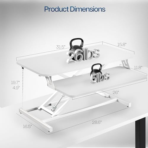 VIVO Desk Converter 32 inch Height Adjustable, MDF Wood Sit to Stand Riser, White, DESK-V000SW - color: White, size: 32"