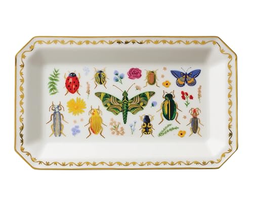 RIFLE PAPER CO. Curio Large Catchall Tray - Porcelain Storage Tray, Colored Illustrations and Metallic Gold Accents, 10" L x 6" W x 1" H, Perfect for Trinkets, Keys, Mail, and Jewelry - color: Curio