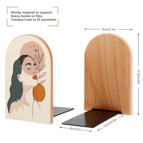 Minimal Boho Illustration Wooden Bookends Shelves 2 PCS Woman Plain Sturdy Book Holders Desktop Organizer for Home Office Libraries - color: Color-6