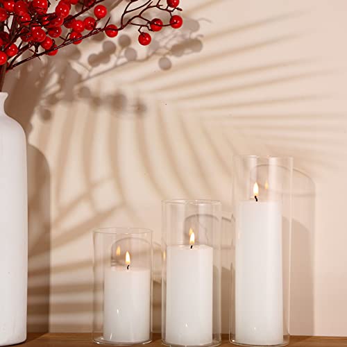 Shihanee Set of 6 Pillar Candles with Glass Cylinder Vases Clear Cylinder Hurricane Candleholders for Slim Tall Pillar Candles Wedding Table Centerpieces(2.6'' X 4.7'', 5.9'', 7.9'',White) - color: White, size: 2.6'' X 4.7'', 5.9'', 7.9''