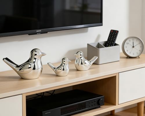 Silver Bird Statue Pair, 2-Pack 3 inch Shiny Accent Small Knick Knacks for Home Office Shelf Desk Coffee Table Decoration - color: Silver