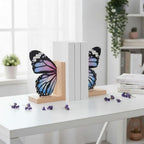 Decorative Butterfly Bookends Wooden Acrylic Butterflys Bookend Modern Bookshelf Decor Accent Book Stopper Decor for Home Farmhouse Shelves Office Lover Gift(Pale Blue Swallowtail Butterfly) - style: Pale Blue Swallowtail Butterfly