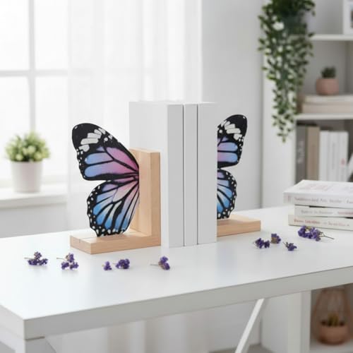 Decorative Butterfly Bookends Wooden Acrylic Butterflys Bookend Modern Bookshelf Decor Accent Book Stopper Decor for Home Farmhouse Shelves Office Lover Gift(Pale Blue Swallowtail Butterfly) - style: Pale Blue Swallowtail Butterfly