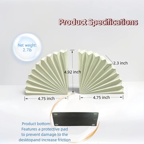 Fan Shape Book Ends Decorative Bookends for Shelves, Modern Fan Bookends for Bookshelf Decor, Minimalist Decorative Book Stoppers for Home Office - color: Geometric Fan - Off White