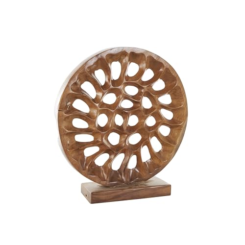 Deco 79 Teak Wood Abstract Handmade Decorative Sculpture Circular Cutout Home Decor Statue, Accent Figurine 20" x 6" x 21", Brown - size: 20" x 6" x 21"
