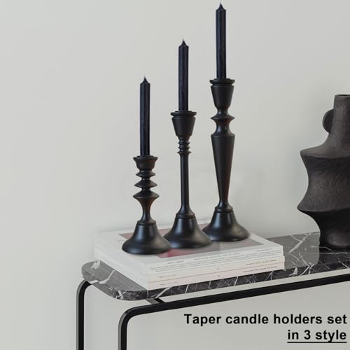 Candlestick Holders Black Candle Holder Set in 3 Designs-Taper Candle Holders Set of 3 for Candlesticks,Modern Wood Candle Stick Candle Holders for Decor - color: Matte Black (3 Designs)