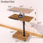 End Table Adjustable Height, 22.8"L Side Table Tv Tray with Wheels, 90° Tilting Panel Couch Table That Slides Under, Small End Table for Small Spaces, Overbed Bedside Desk Mobile Rolling Laptop Stand - style: Widen & Adjustable