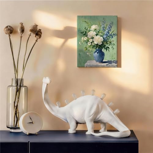 RTVJTERQ Ready to Hang Canvas Wall Art 8x10, Mixed Flowers in Blue Vase Oil Painting, Elegant Botanical Decor for Living Room Bedroom Dining Room