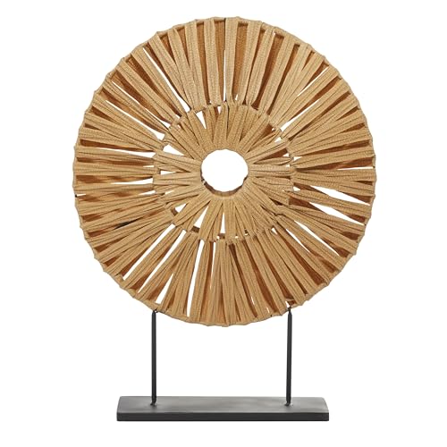 Deco 79 Plastic Rattan Abstract Handmade Decorative Sculpture Home Decor Statue with Black Stand, Accent Figurine 22" x 6" x 29", Brown