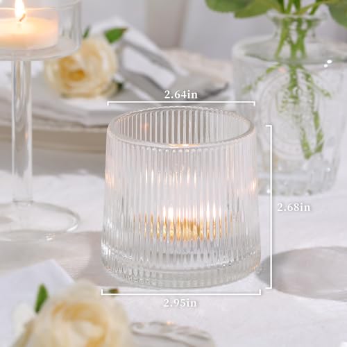DARJEN Clear Ribbed Tealight Votive Candle Holders Set of 10- Tea Light Candle Holder Glass for Table Centerpiece, Engagement Parties, Birthday Parties & Wedding Shower (Pack of 2) - color: Clear, size: 10Pcs (Pack of 2)
