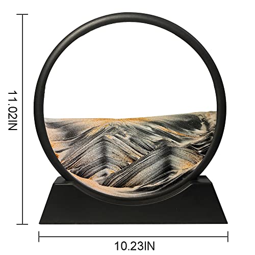 Muyan Moving Sand Art Picture Sandscapes in Motion Round Glass 3D Deep Sea Sand Art for Adult Large Desktop Art (Black, 12 Inch) - color: Black, size: 12 Inch
