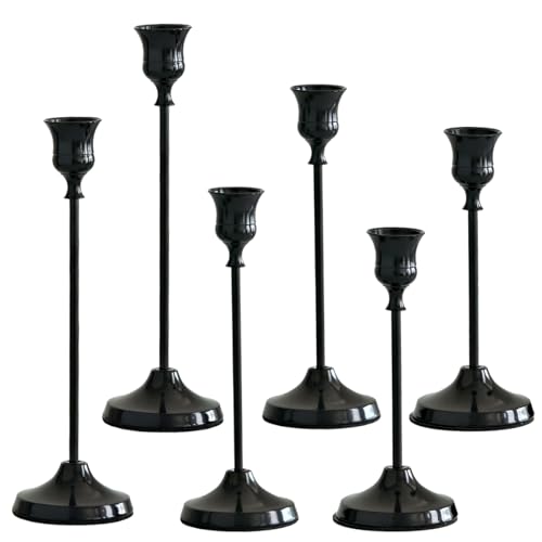 6Pcs Candlestick Holders, Metal Taper Candle Holder, Black Candle Holders for Pillar Candles, Candle Holder for Wedding Fireplace Mantel Housewarming Gift - color: Light-black