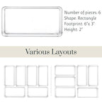 STORi SimpleSort 6-Piece Stackable Clear Drawer Organizer Set | 6" x 3" x 2" Rectangle Trays | Small Makeup Vanity Storage Bins and Office Desk Drawer Dividers | Made in USA - size: 6x3x2" (Set of 6)