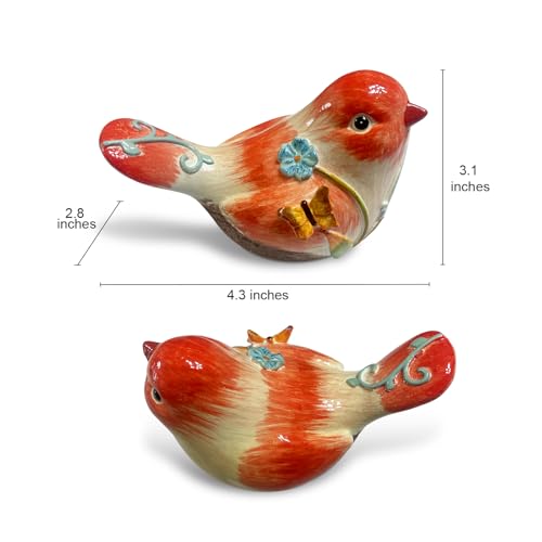 4.3 Inch Orange Hand-Painted Resin Bird Figurine, Ceramic Look High-Gloss Bird Sculpture Decor for Home Shelf Living Room Tabletop, Ideal Spring Housewarming Birthday Gift - color: Orange